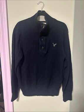 American Eagle Outfitters Navy Turtleneck Button Pullover Sweater